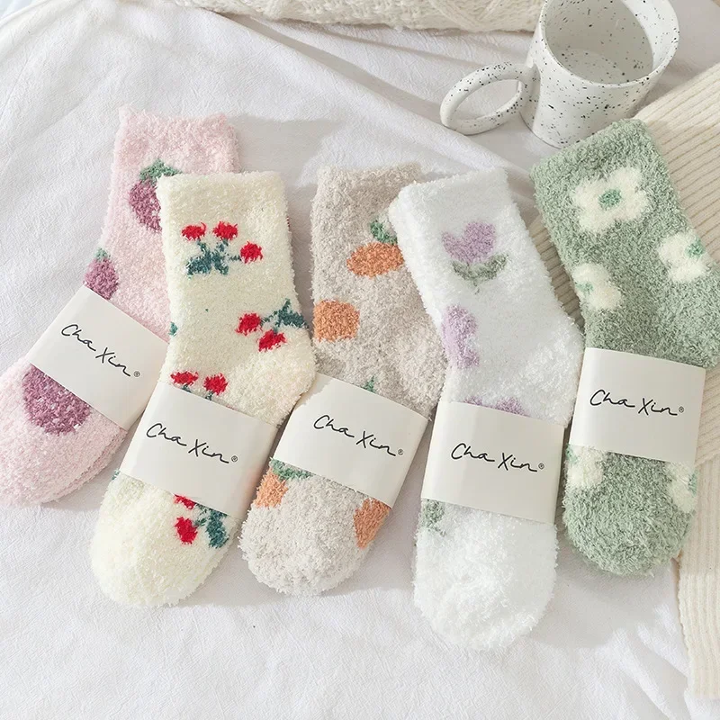 

Japanese Kawaii Cute Socks Autumn Winter Thicken Warm Soft Plush Women Socks Coral Fleece Thermal Homewear Floor Sleeping Socks