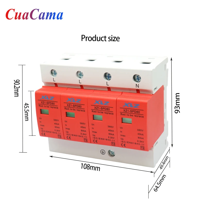 1Pcs Surge Protector AC SPD80/100 Lightning Protection Device Arrester Power Switch Individual Module 4P 40KA-80KA 60KA-100KA