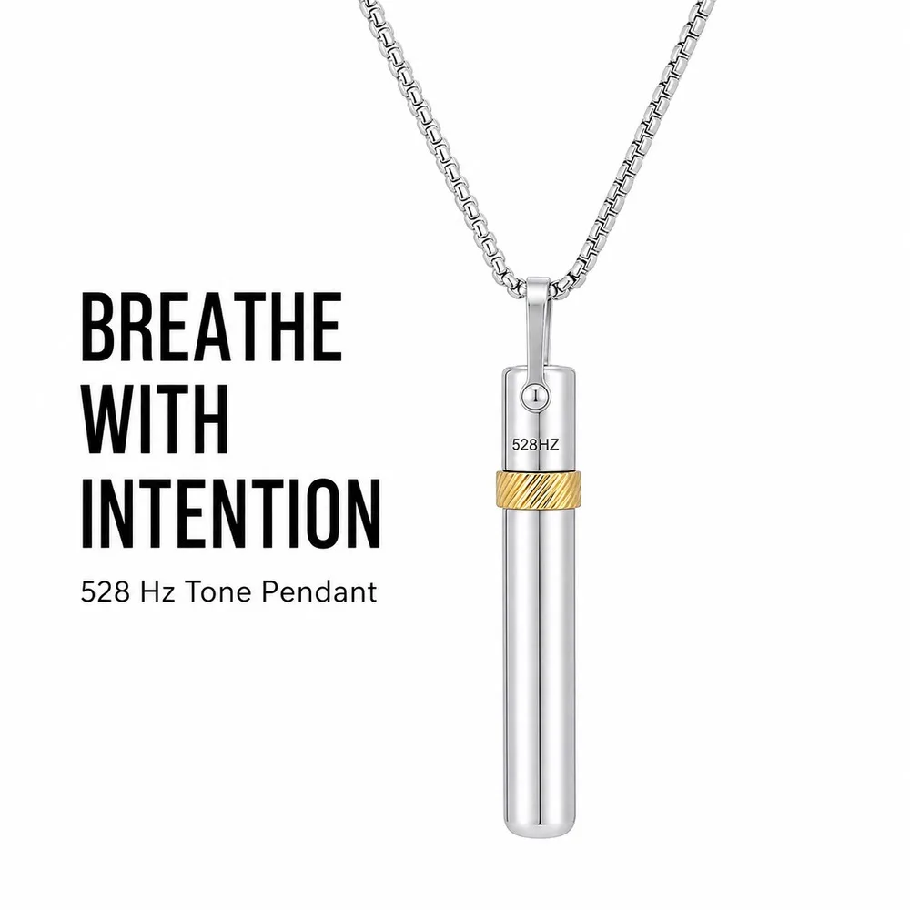 528Hz Breathing Whistle Necklace Stainless Steel Meditation Pendant With Rotating Ring Mindful Breathing Jewelry Gift 06