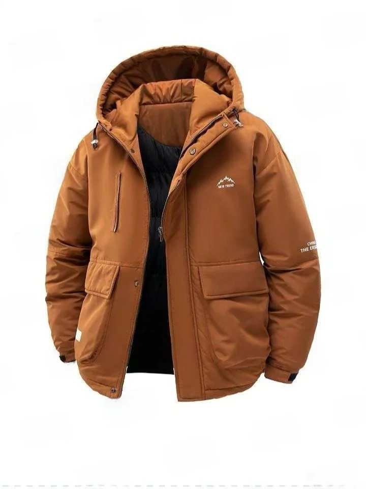 

Thiened Cotton Jaet for Men with Hood Outdoor Multi-ket Casual Sle Warmth Youth Faion Workwear Sle Outerwear