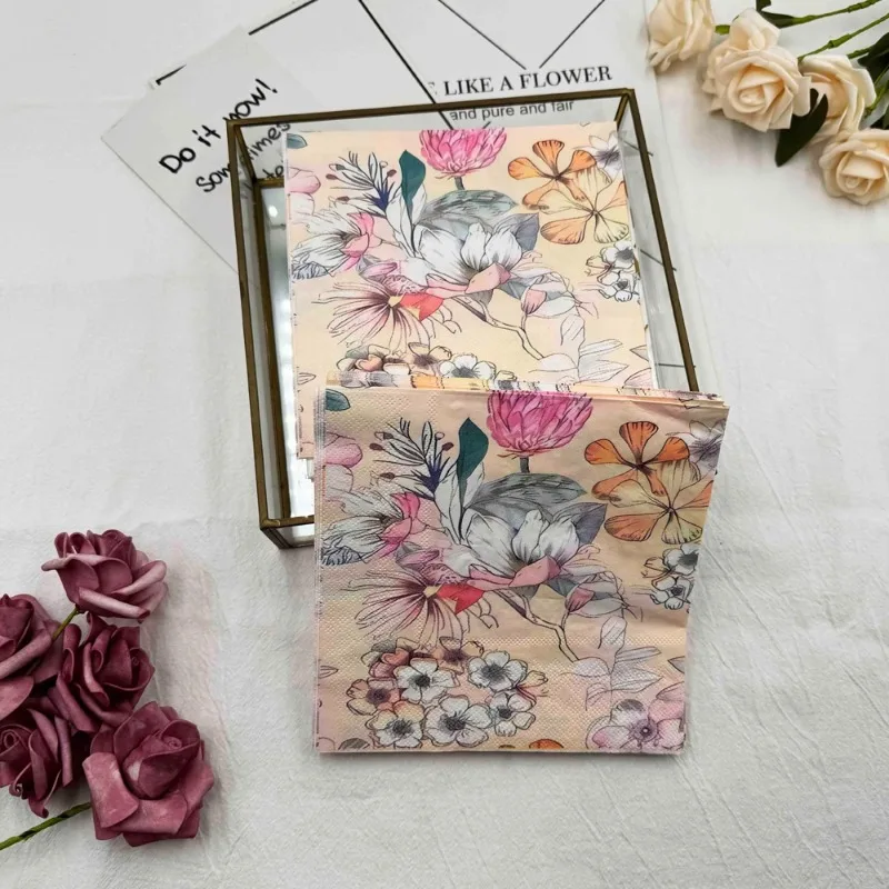 20pcs High-grade Floral Printing Napkins Hotel Restaurant Party Disposable Tablecloth Household Wood Paddle Paper Mouth Cloths