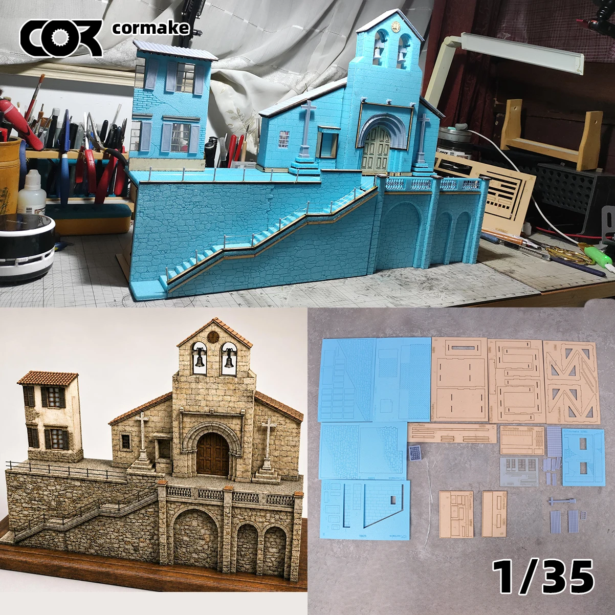 Assembly Architectural Miniature Building Architecture European Medieval Romanesque Church Tracery Diorama Scale Model Kit 1/35