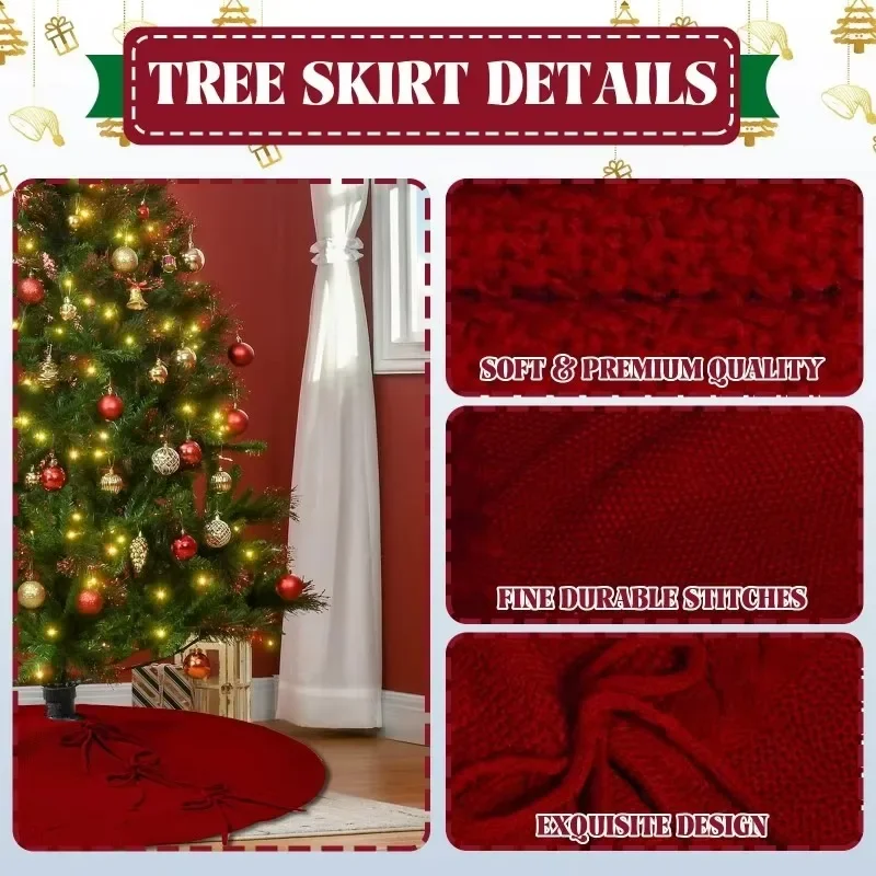 36 inch red Knitted Christmas Tree Skirt Small Thick Cable Knit Round Cream Tree Skirt Rustic Neutral Farmhouse Neutral Christm