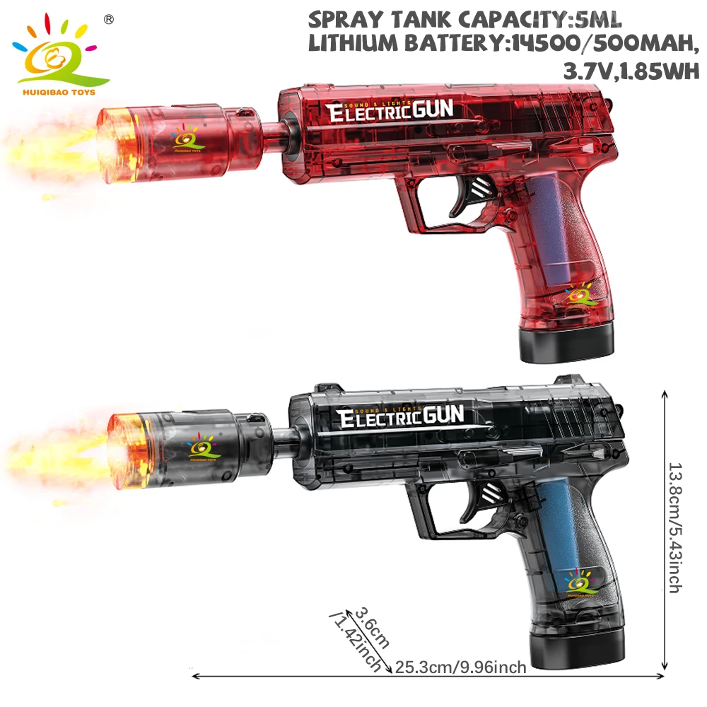 HUIQIBAO USP Elektryczny pistolet automatyczny z diodami LED, pistolet wystrzeliwujący dym, zabawka z automatycznym czujnikiem i światłem, pistolet do zabawy na zewnątrz dla dorosłych