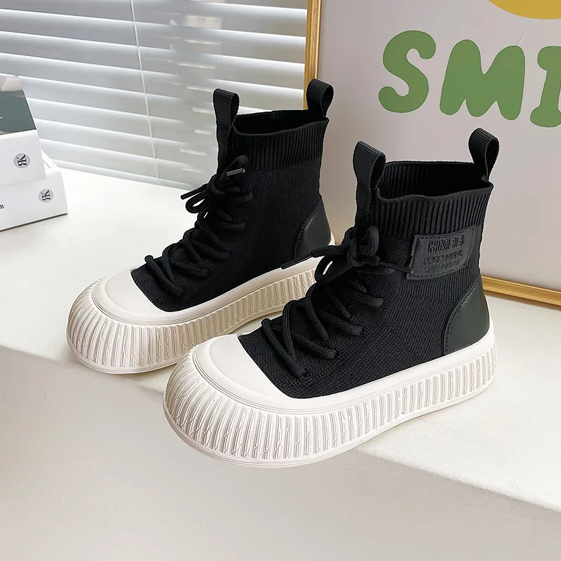 

Children Fashion Boots Girls Non-slip Breathable Autumn High Top Sneakers Kids Sock Stretch Boots for Princess Casual Shoe