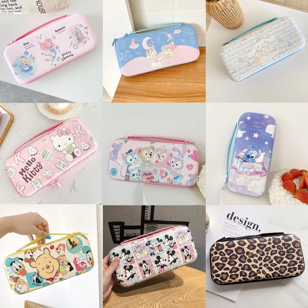 Storage Bag for Nitendo Switch NS Oled Game Console Protective Case Disney Mickey Minnie Sanrio Kitty Leopard Pattern Cover