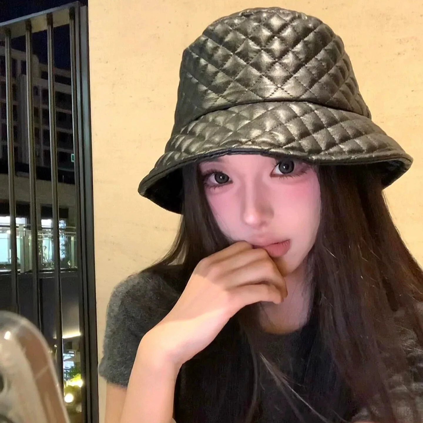 New Women Autumn Winter Solid Color Versatile Rhombus Fisherman Hat Korean Style Outdoor Warm Cold-Proof Fashionable Bucket Cap