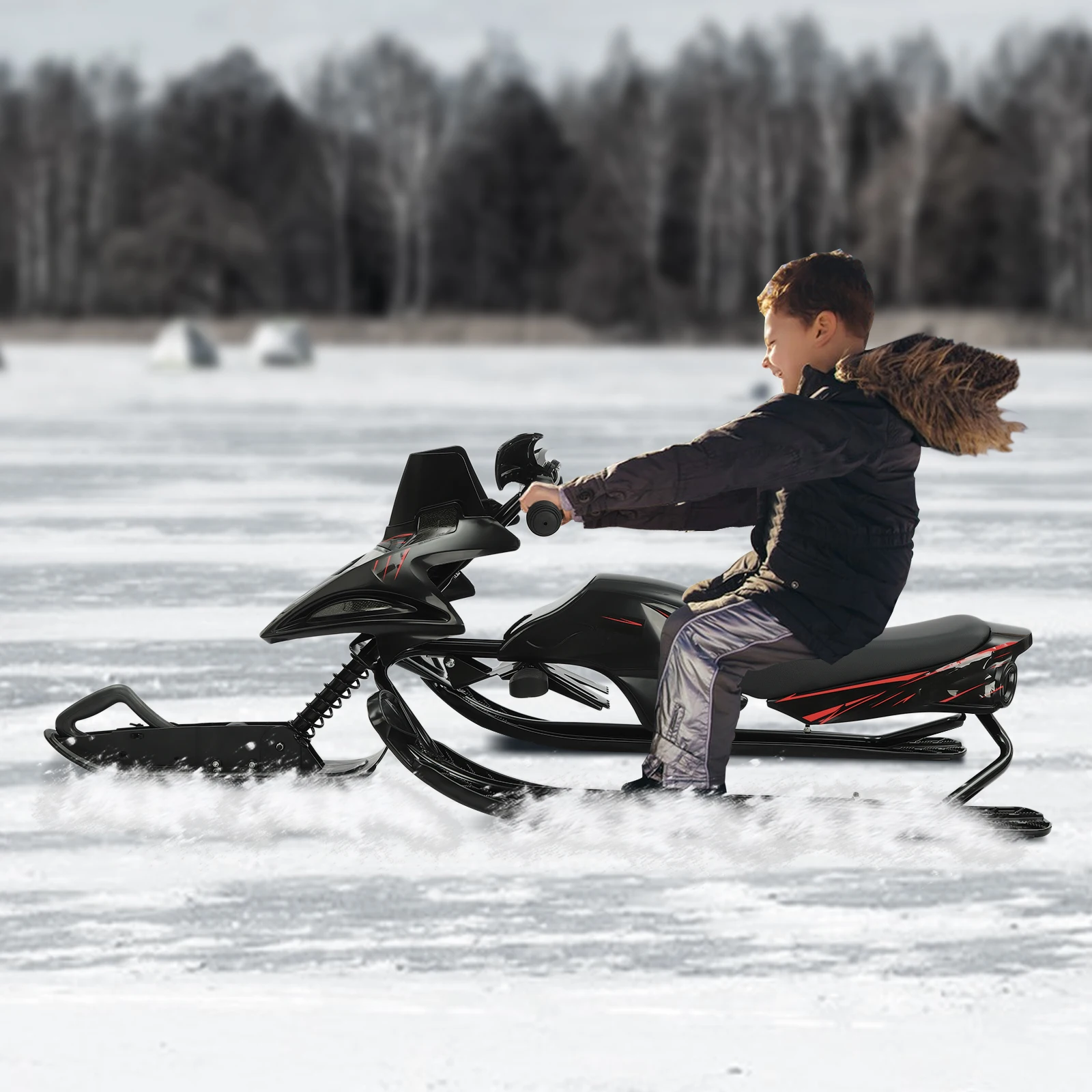 Schlitten für Erwachsene und Kinder, Kinder-Snowboard, Eislaufschlitten, Schneemobil, Snowboard-Eislaufschlitten, Schwarz