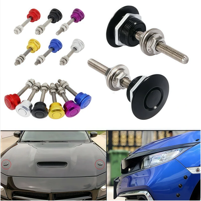 Universal Push Button Billet Quick Release Fasteners Set Racing Car Front Bumper Hood Pin Engine Bonnet Lock Latch Clip Body Kit