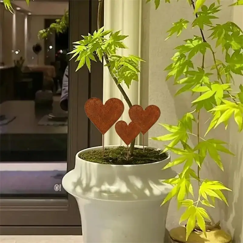 97QD Conjunto 3 apostas no coração metal para decoração jardim Iron à prova integridade do seu coração Stakes para