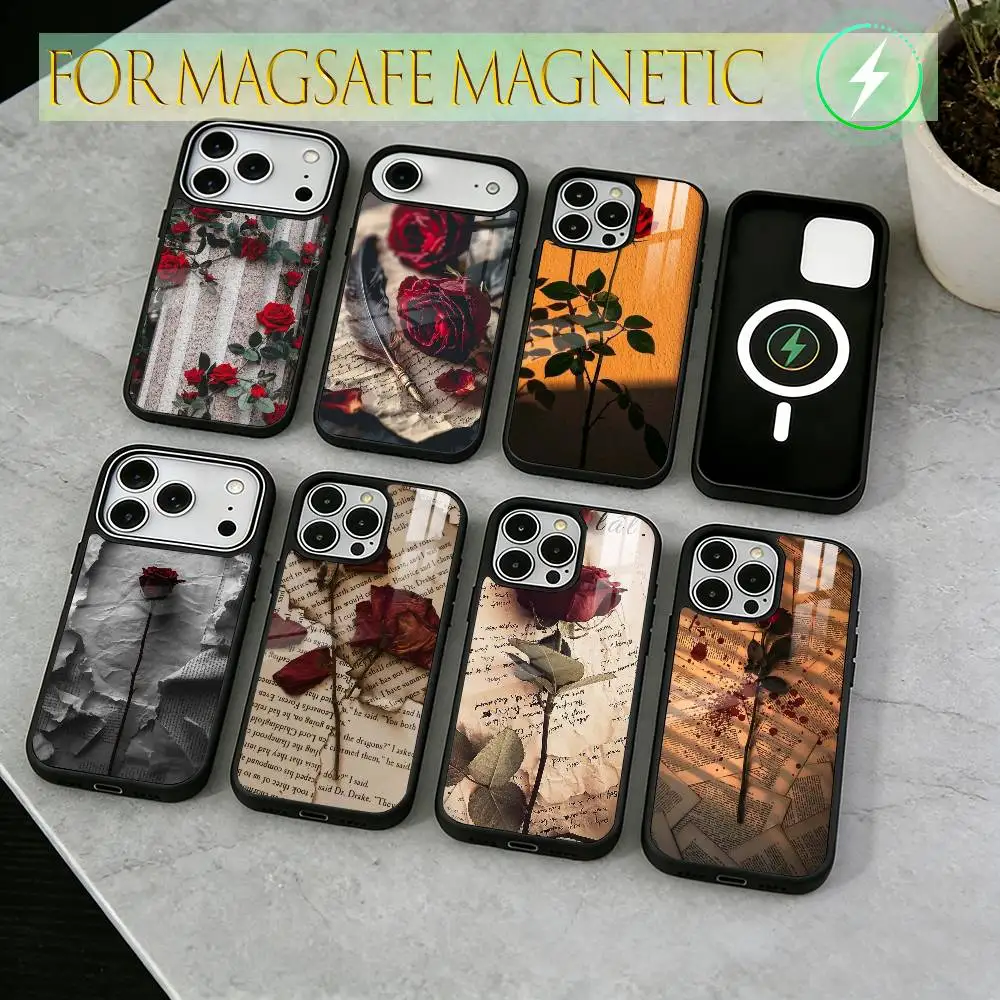 

Rose Phone Case For iPhone17,16,15,14,13,12,11 Plus,Pro Magnetic with Magsafe Wireless Charging