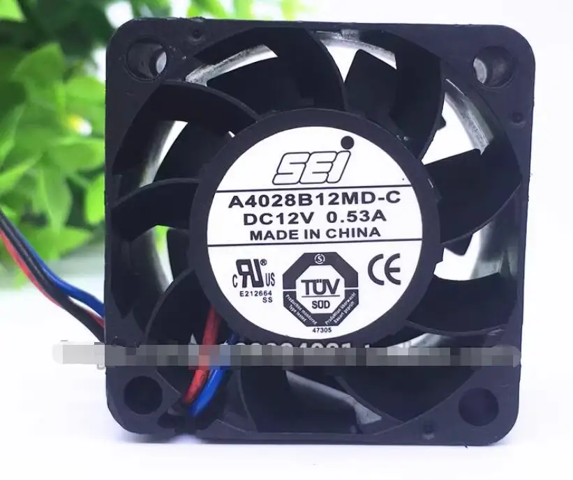 SEI A4028B12MD-C DC 12V 0.53A 40x40x28mm 3-Wire Server Cooling Fan