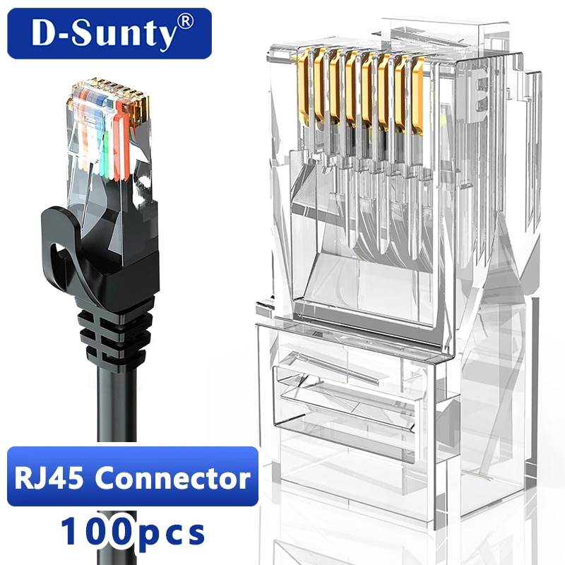 D-Sunty Rj45 CAT5e CAT6 Pass Through Connector Network UTP 8P8C Modular Pass Through Plug For Ethernet Cables