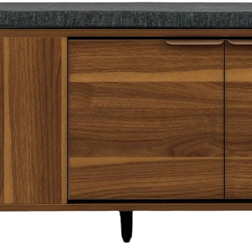 Modern Walnut Shoe Storage with Cushioned Seat and Pet Corner, 43x14x20 inches