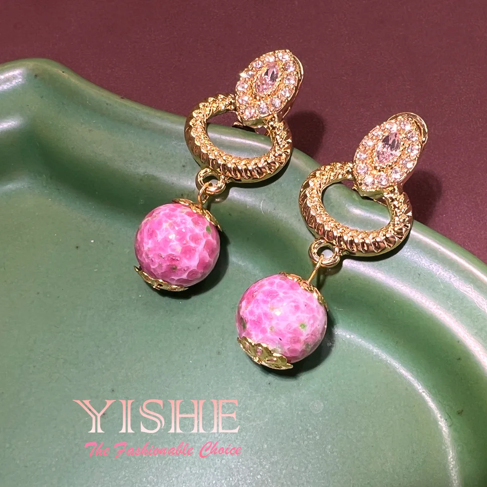 

New Chinese earrings, silicone leather, old glazed rouge powder, water drop earrings, court style plated real gold, medieval hig