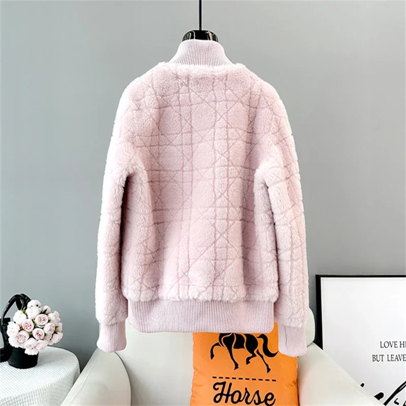 2023 New Lady Girl Sheep Shearling Causal Short Jacket Women Lamb Wool Warm Stand Collar Jacket Parka JT3464