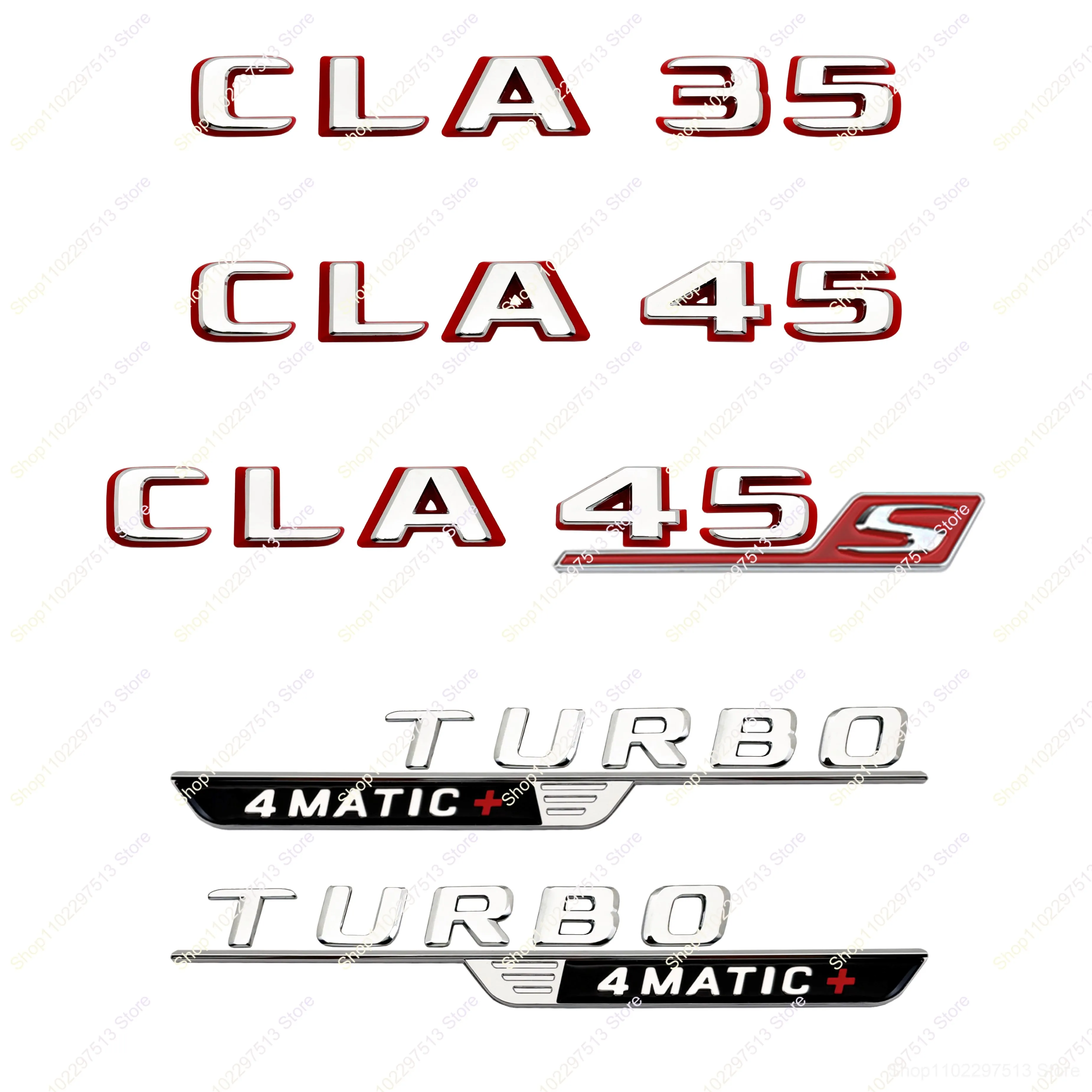 

New style ABS 3D Letters Chrome Silver Red CLA35 CLA45 CLA45s Turbo 4matic+Emblem Car Side Trunk Sticker for C118 W117