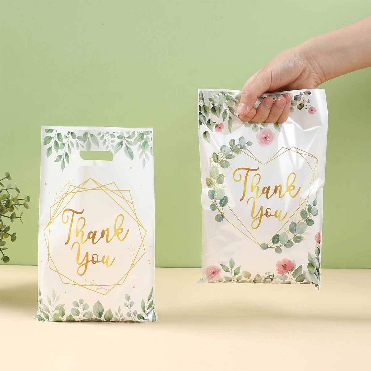 10/25/50 قطعة ورقة الأوكالبتوس شكرا لك هدية أكياس التعبئة حقائب للهدايا الصغيرة الزفاف عيد ميلاد الطفل دش لوازم الحفلات لصالح حقيبة