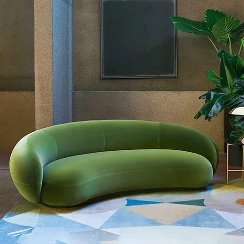 new ZqNordic-Modern Minimalist Curved Sofa, Multi-User Living Room, Sample Room, Lambswool, Casual Light Luxury Sofa