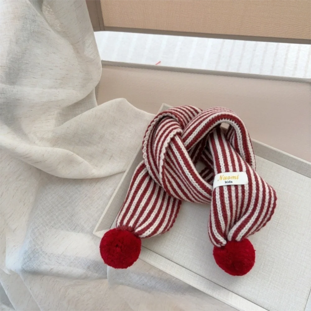 Moda listra cachecol de malha à prova de vento colorido pom pom manter quente blanke à prova de frio pescoço mais quente para crianças