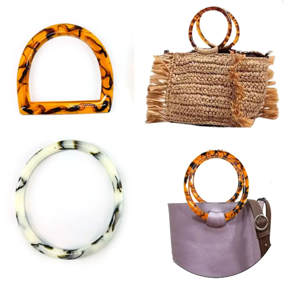 Round Shape Resin Bag Handle For Handcrafted Handbag Lepard Print Purse Frame DIY Woven Bag Accessories Fashion Bag Handles 2023