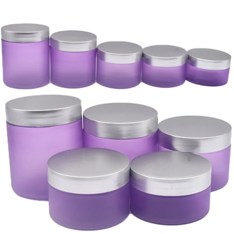 20Pcs Empty Cosmetic Cream Jars Silver Lid 100ml 120ml 150ml 200ml 250G Frost Purple Plastic Wide Mouth Bottle Makeup Container