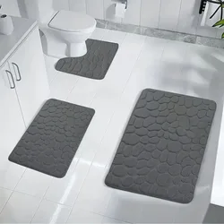 3PC embossed stone pattern toilet mat door mats absorb water mats non-slip carpet mat, can wash strip carpet home decoration