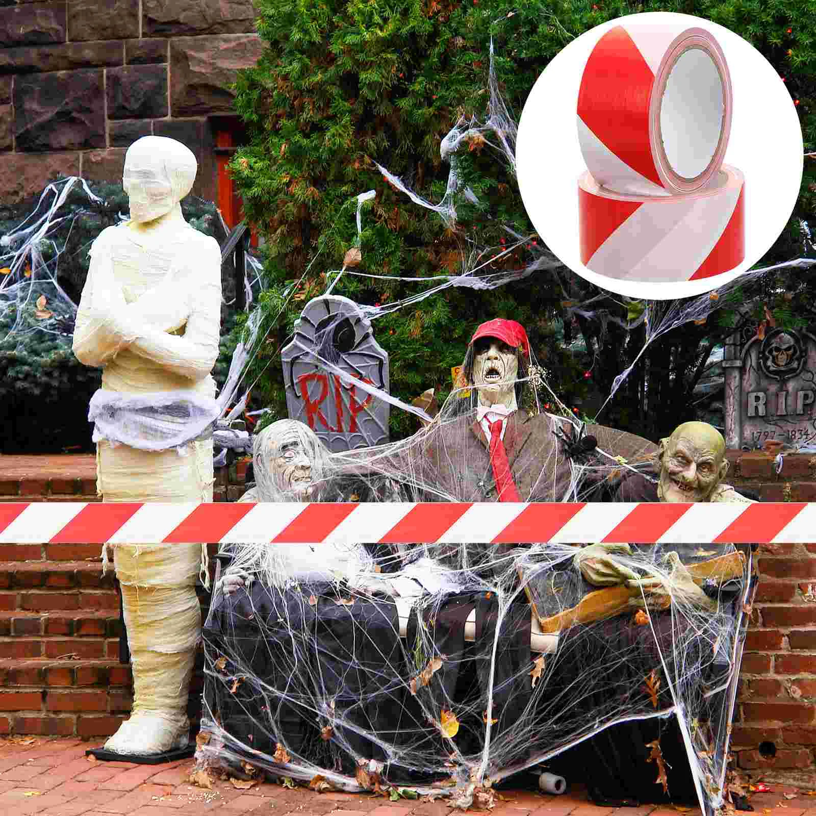 

2 Rolls Barricade Caution Tape Magnetic Tape Red and White Cordon Striped Caution Construction Halloween Hazard Marking Barrier