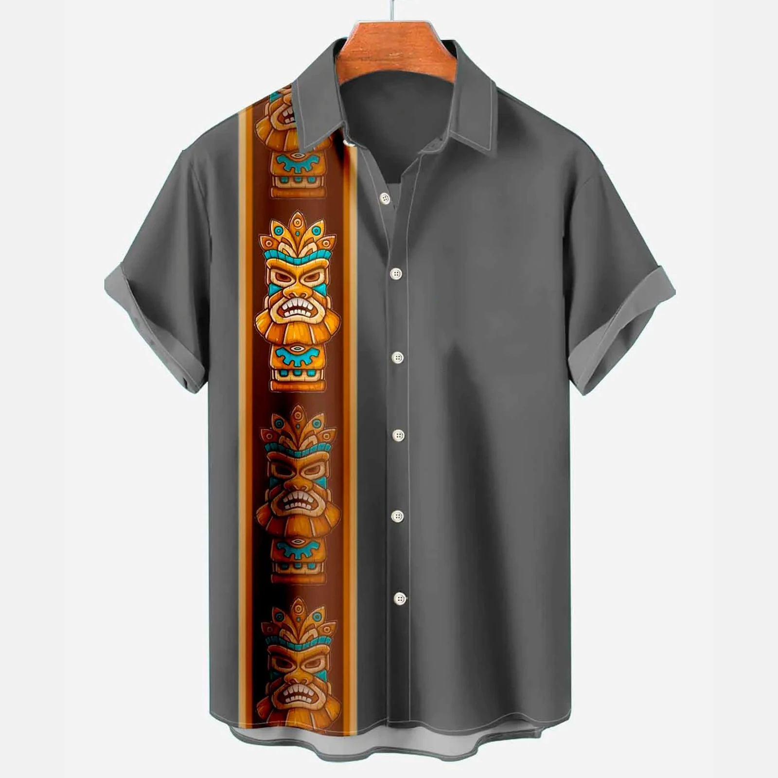 Summer Hawaiian Tiki 3D Print Shirts Men Fashion Shirt Casual Harajuku Vintage Streetwear Short Sleeve Shirt Blouse Man Clothing