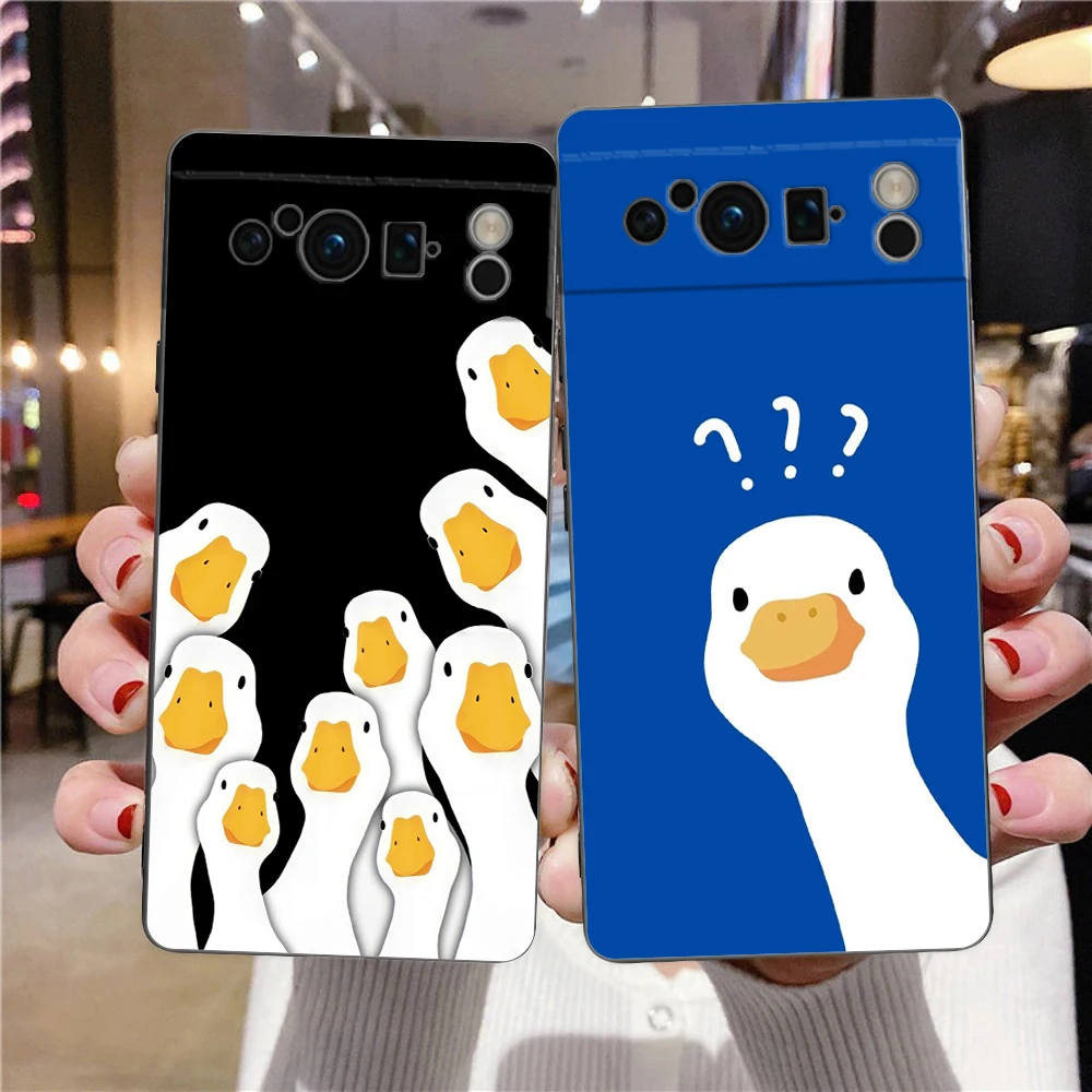 Duck Art Phone Case For Google Pixel 8 7 6 Pro 6A 7A 5G Soft Silicone Shockproof TPU Black Cover TPU Fundas