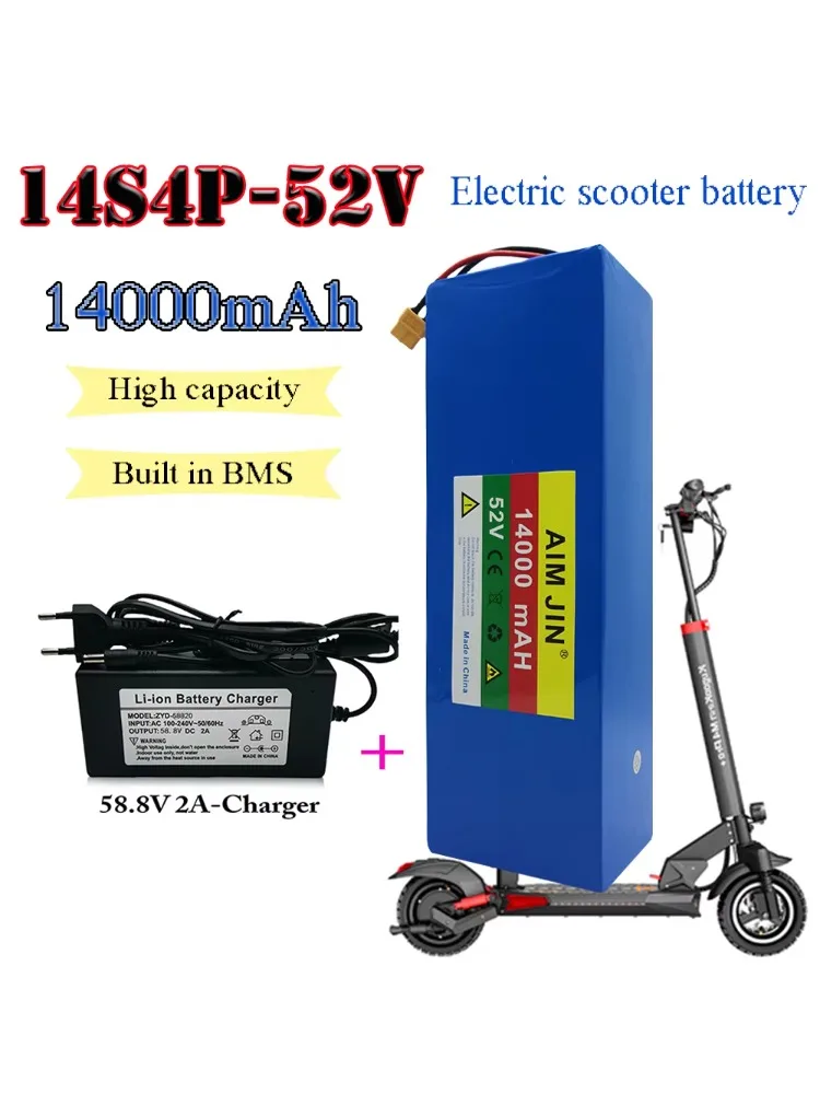 AliExpress aimjin 18650 Lithium Battery 52V 14S4P 14000mah battery pack 1500W with BMS for Balance Car, Bike, Scooter, Tricycle + 58.8V Charger