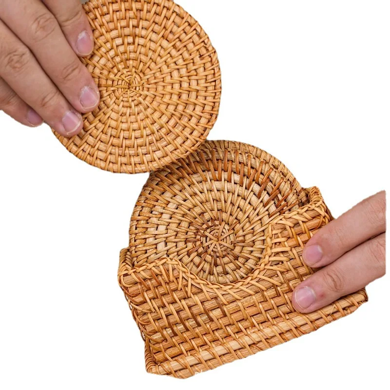 Autumn Rattan Woven Coaster Tea Set Accessories Heat Insulation Pad Bowl Mat Table Mat