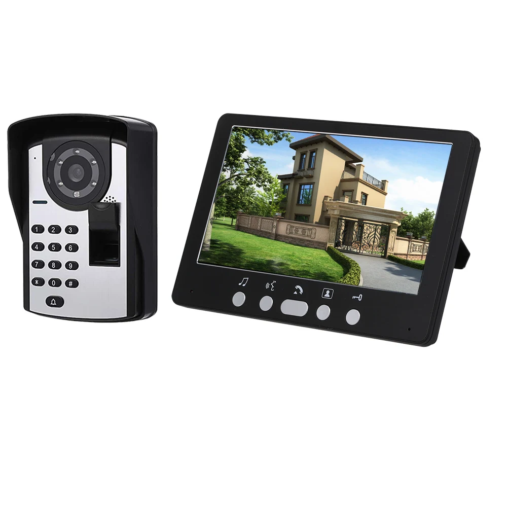 7 Inch Monitor Wired Video 문짝 Phone 함께 Fingerprint Password Unlock Camera Apartment Doorbell Intercom