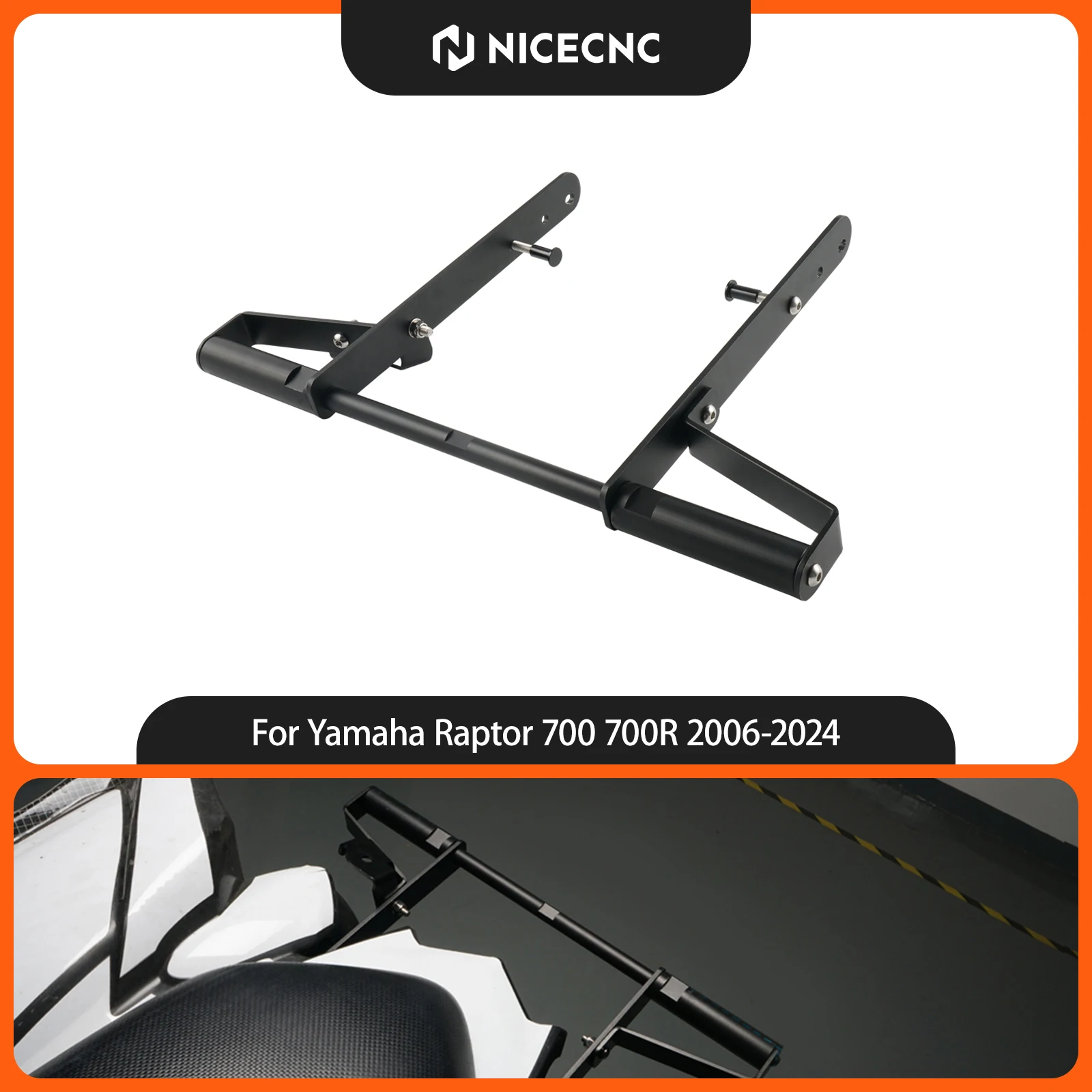 NICECNC For Yamaha Raptor 700 2006-2024 Rear Grab Bar Luggage Storage Rack Handle Aluminum Stainless Steel ATV Accessories