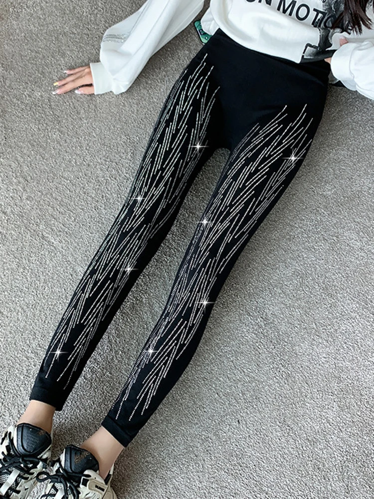 2023 New Shiny Diamond Leggings Women Hot Sale Fitness Rhinestone Skinny Pencil Pant Gym Sports Tights