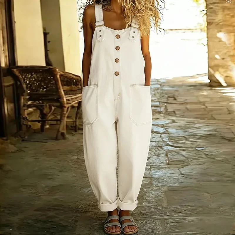 

Summer High Waist Playsuits Overalls Fashion Sleeveless Hollow Out Wide Leg Denim Jumpsuit Elegant Women Halter Commute Rompers