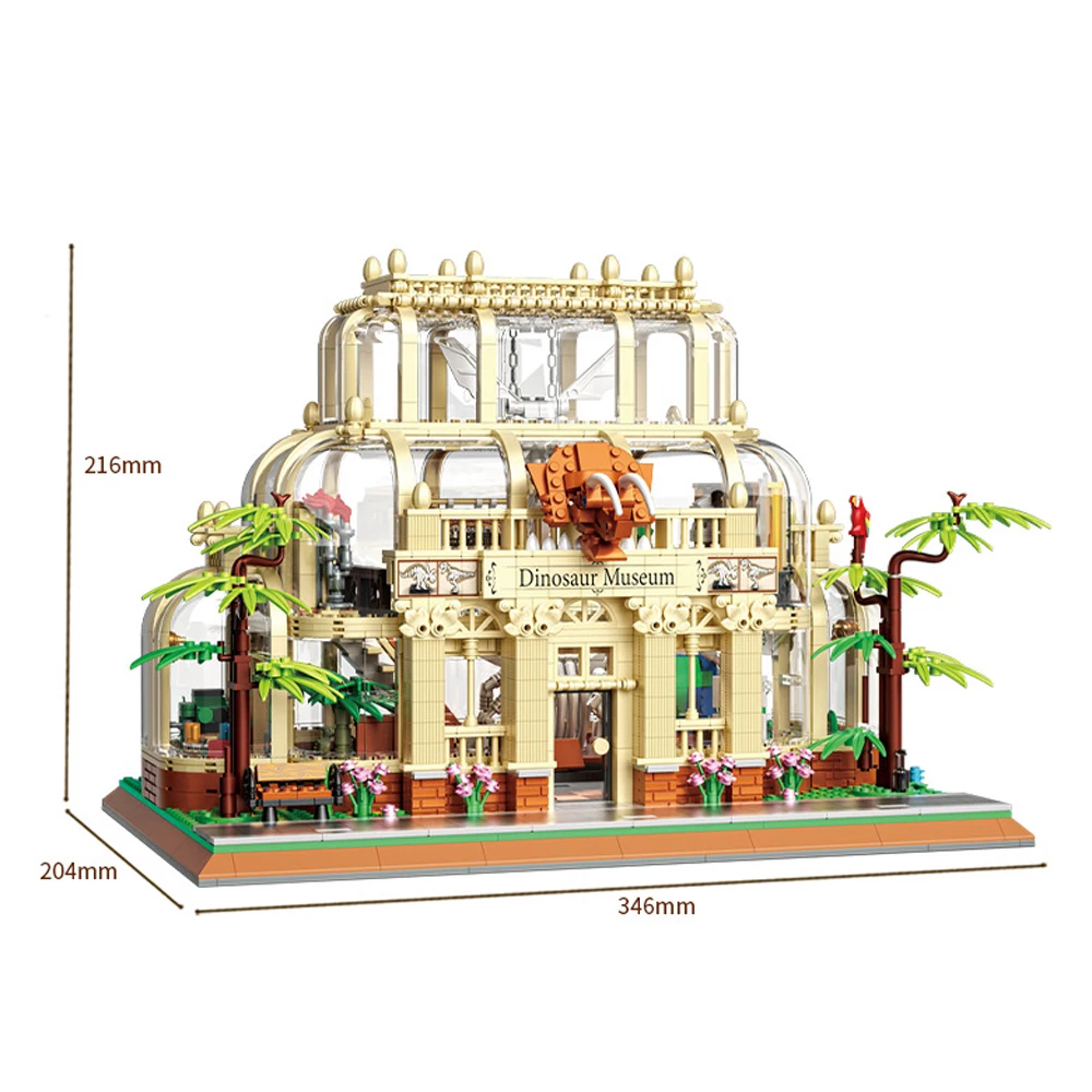 

Creative Streetscape Architecture Dinosaur Museum Moc Mini Block City Street View Fossil skeleton Model Building Brick Toy