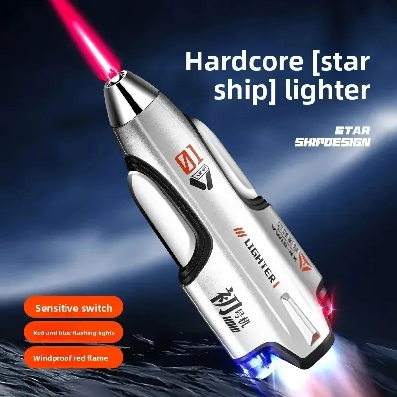 

New Model Starship Yacht Windproof Red Flame Lighter with Lanyard Shenzhou Rocket LED Light