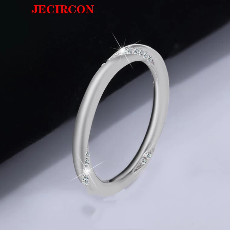 

JECIRCON S925 Кольцо с муассанитом из стерлингового серебра для женщин шириной 2,2 мм, сверкающее инкрустированное муассанитом, элегантные минималистичные ювелирные изделия