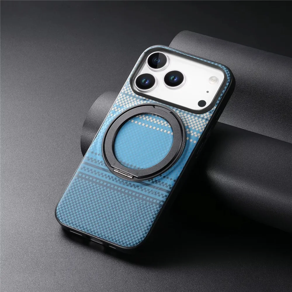 Étui de téléphone de luxe mat style Kevlar pour iPhone 18 17 Air 16 15 14 Pro Max Plus 360 °   Support magnétique rotatif, coque antichoc