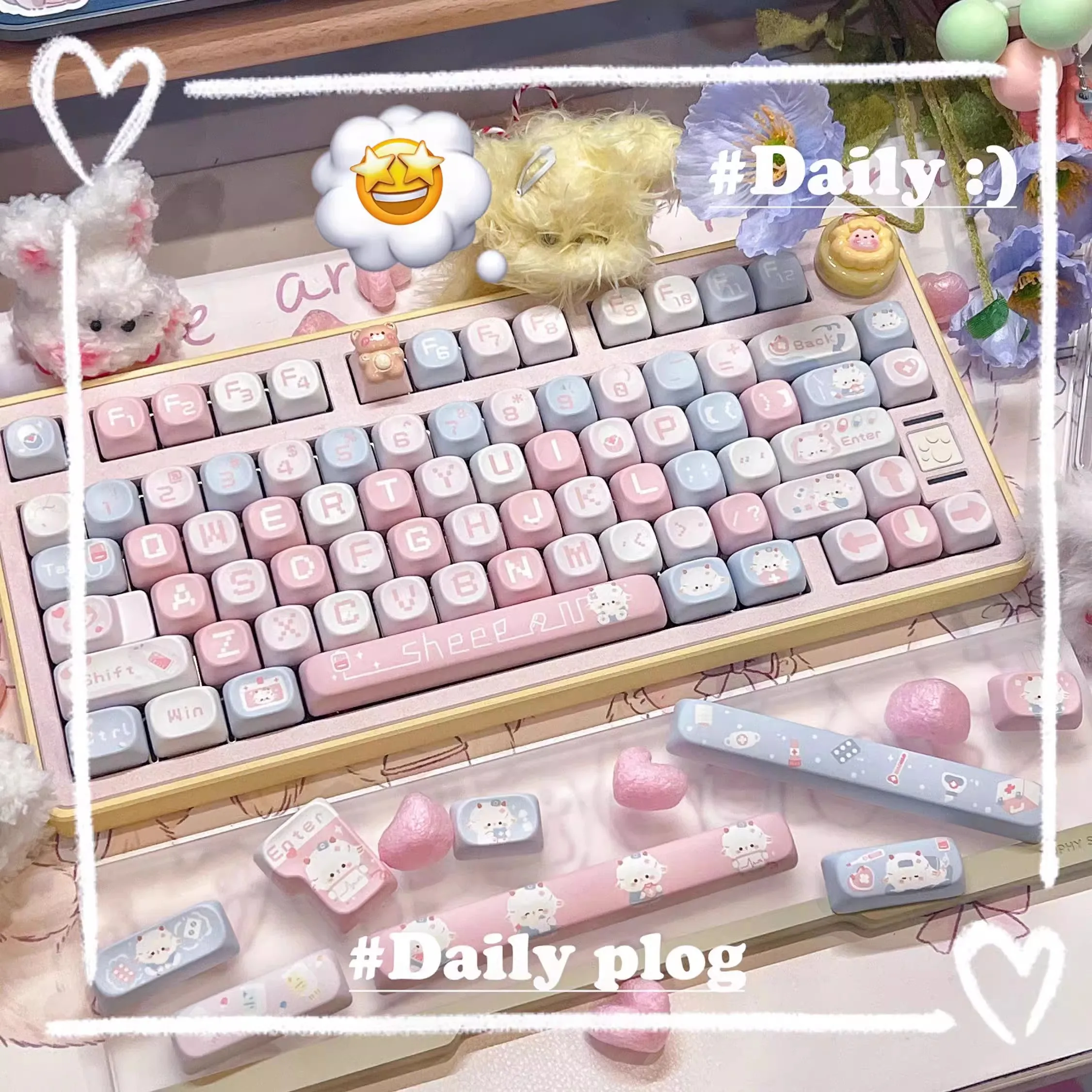 Cute Sheep Nurse Keycaps MOA high quality Keycap Cute Key Cap Thermal Sublimation Mechanical Keyboard Keyboard Accessorie