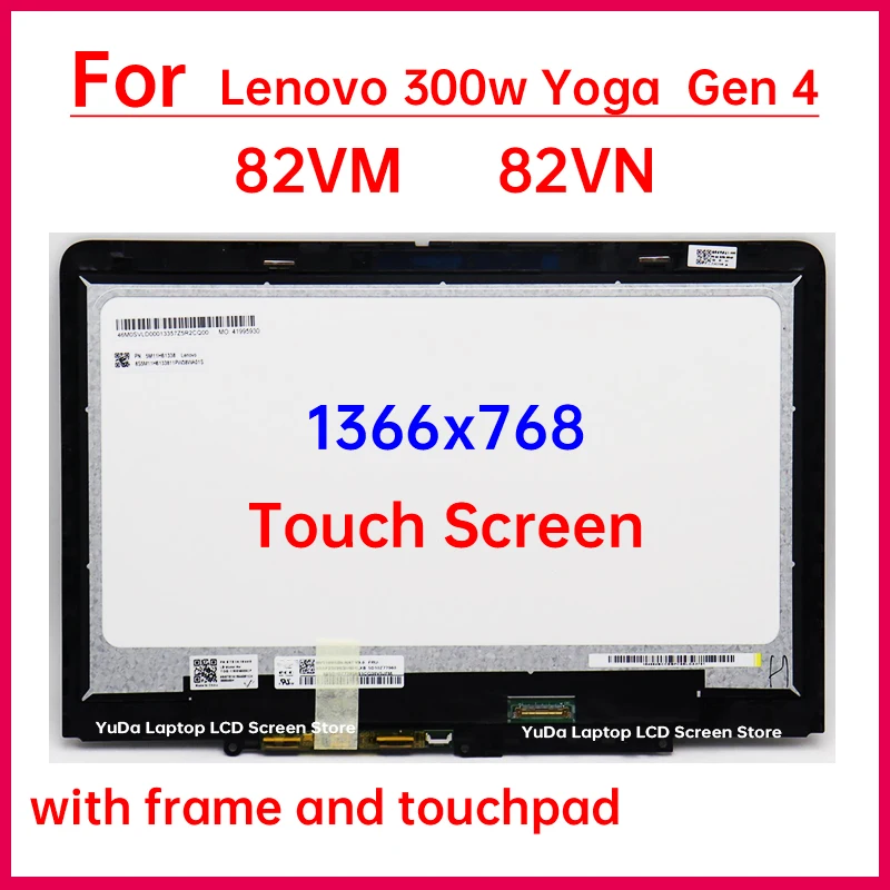 11.6 Inch Laptop LCD Touch Screen For Lenovo 300w Yoga Gen 4 82VM 82VN Display Digitizer+Bezel Assembly Replacement 5M11H61340