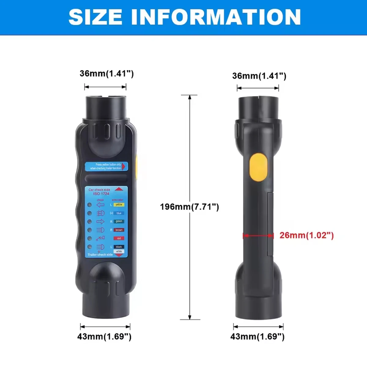 7 Pin Trailer Light Tester - 12V Towing Wiring Circuit Tester Plug for Commercial Semi-Trailer RV Tail Light Diagnostic Tool