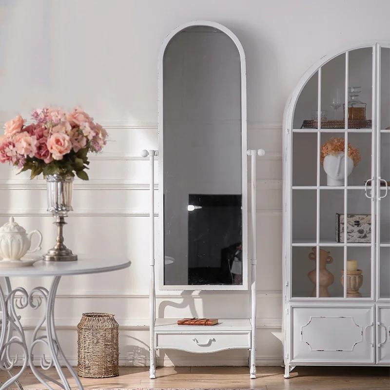 Cross-border French arched full-body mirror retro old wrought iron mirror living room entrance floor-to-ceiling full-length