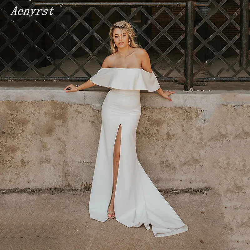 2024 Women's Gorgeous Boat Neck Sexy Backless Wedding Dress Mermaid Skirt Court Train Bridal Wedding Dres. Aenyrst