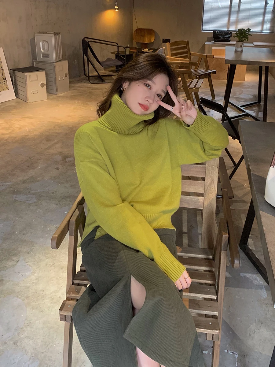 

Soft Thick High Collar Loose Knitted Sweater for Women Winter New Style YANUOYU Yang Yang Comfortable Long Sleeve Crew Neck