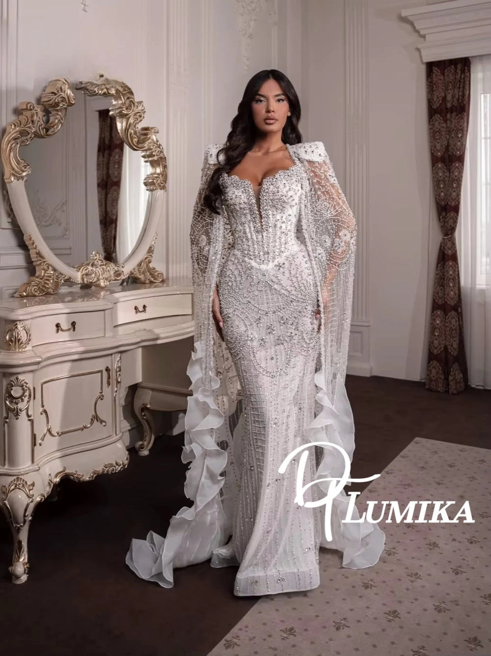 

Роскошное вечернее платье из 2 предметов, расшитое бисером, элегантное платье русалки с рюшами для выпускного вечера, официальные мероприятия, коктейльная одежда по индивидуальному заказу с кристаллами