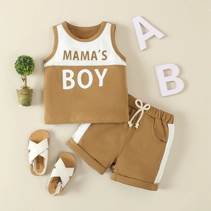 Infant Baby Boy Summer Clothes Mamas Boy Sleeveless Tank Top Color Block Shorts Set Toddler Summer Outfit