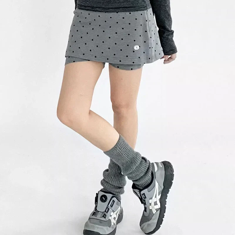 Preppy Grey Polka-Dot Sport Short Skirt Women Summer 2026 High Waist A Line Shorts Skirts Woman Streetwear Y2K Mini Skirt Female