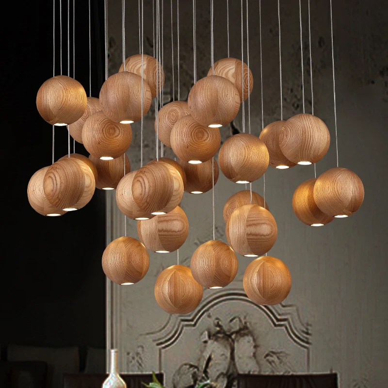 Nordic wood Lamp modern Chandelier dining room furniture led pendant lights home decor living room villa hotel hanging lights